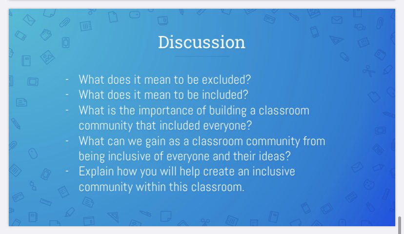 Ms. Spink (@jenlspink) on Twitter photo What is the difference between inclusive and exclusive? Is it possible to feel excluded by someone’s body language? <a href="/MsWarner3/">Ms. Warner</a> and I collaborated to plan a lesson with my class. What is the difference between inclusive and exclusive? Is it possible to feel excluded by someone’s body language? <a href="/MsWarner3/">Ms. Warner</a> and I collaborated to plan a lesson with my class.