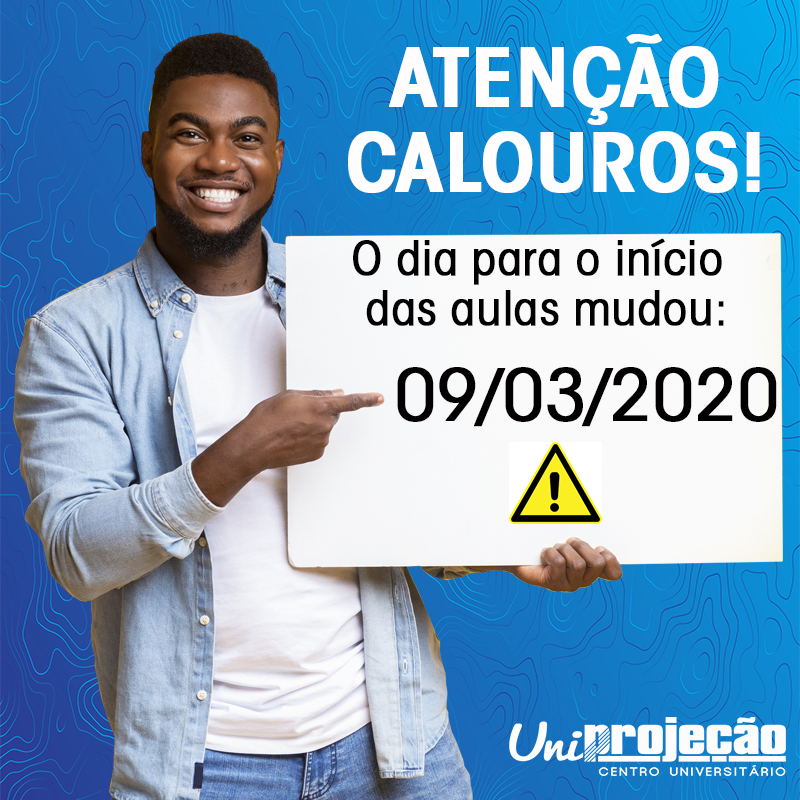 Aviso importante para quem vai começar estudar com a gente:

A data de início das aulas para os alunos calouros foi alterada de 02/03/2020 para 09/03/2020.

Qualquer dúvida, basta falar com a gente pelas redes sociais ou se preferir, ligue para (61) 3451-3999

Esperamos por vocês