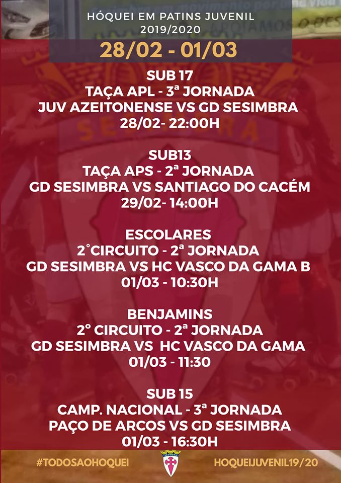 GD Sesimbra | Hóquei em Patins Formação 

Jornada de 28/Fevereiro a 01/Março de 2020

Acompanha e apoia os nossos jovens hoquistas!

Pratica desporto no nosso clube!

Orgulha-te, és do Sesimbra!

#GDS #GDSesimbra #HPFormaçãoGDS #Sesimbra #Pexitos