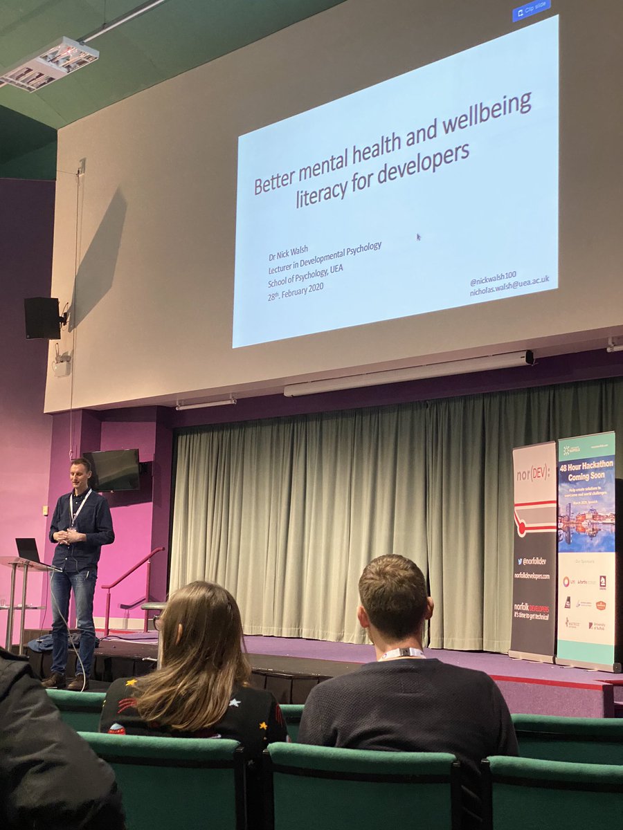 Daisy: <a href="/cultureawesome/">Culture: Awesome</a> think you’d have enjoyed this one! Wellbeing and mental health in tech from @nickwalsh100 - touches on how company culture impacts personal wellbeing (slides available on his Twitter) #NorDevCon2020 #DaisyHasLeftTheBuilding