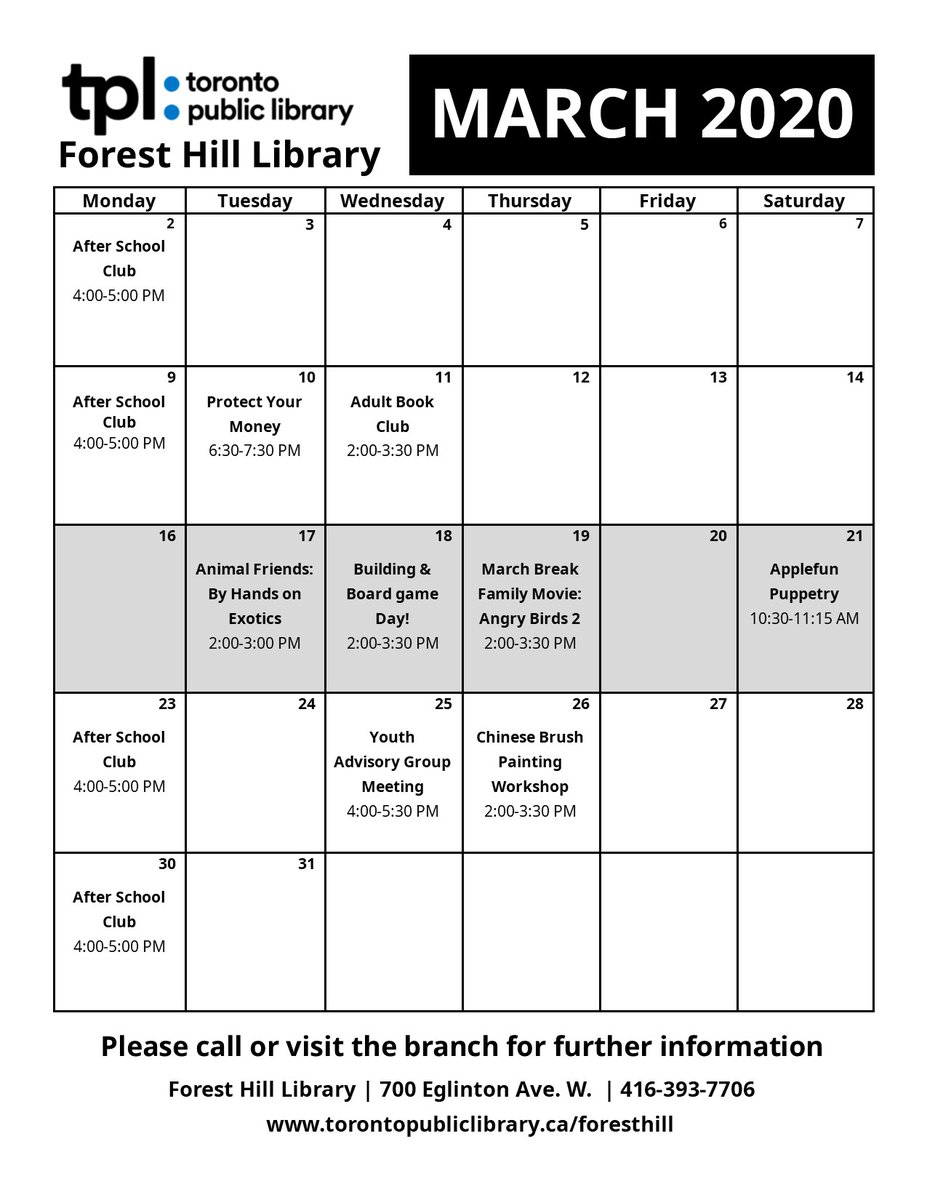 TPLForestHill's tweet image. Our March program calendar is out!!!! #MarchBreakFun 
@TPLForestHill!!!🦩❄️🥳📚