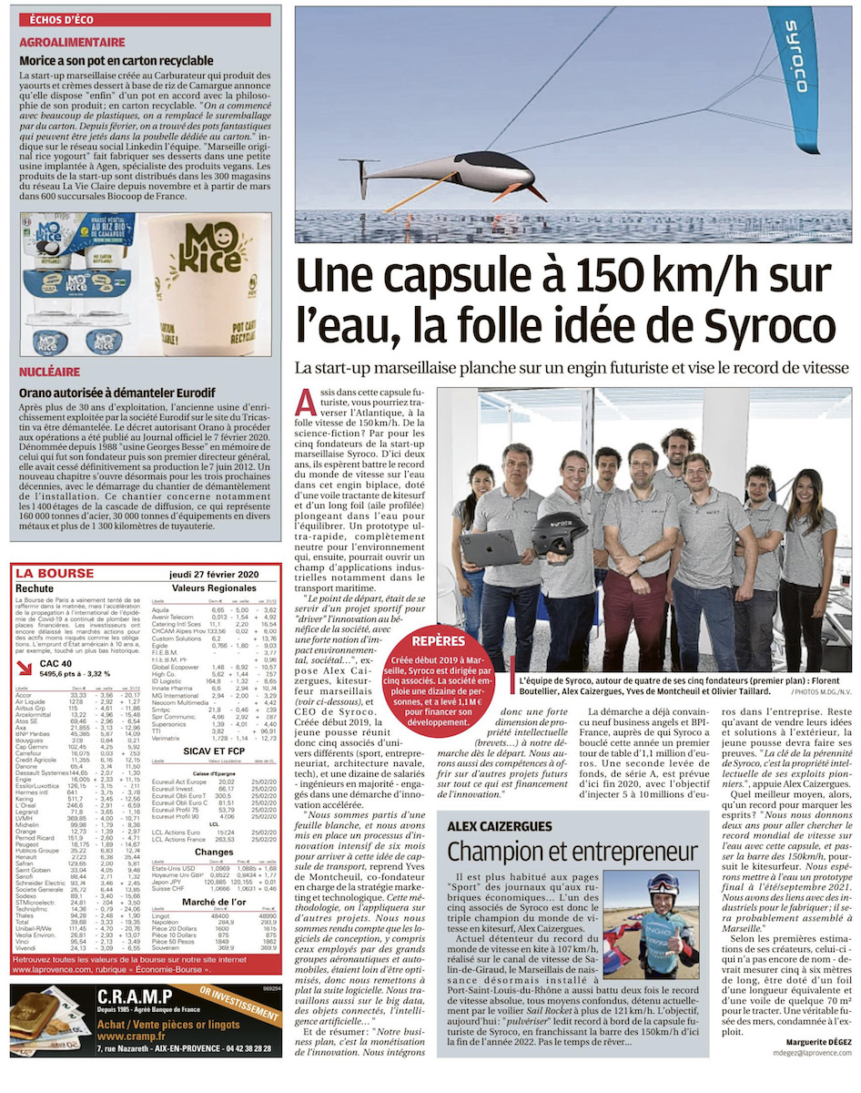 Tellement fier de faire la Une de <a href="/laprovence/">La Provence</a> avec cette fois ci notre nouveau bébé <a href="/SyrocoLab/">Syroco</a> 🤩. Une startup prête à changer le monde qui innove grâce à des exploits pionniers! Le premier, notre « fusée des mers » 🚀😉

#ForwardAndBeyond #innovation #bluetech #Marseille