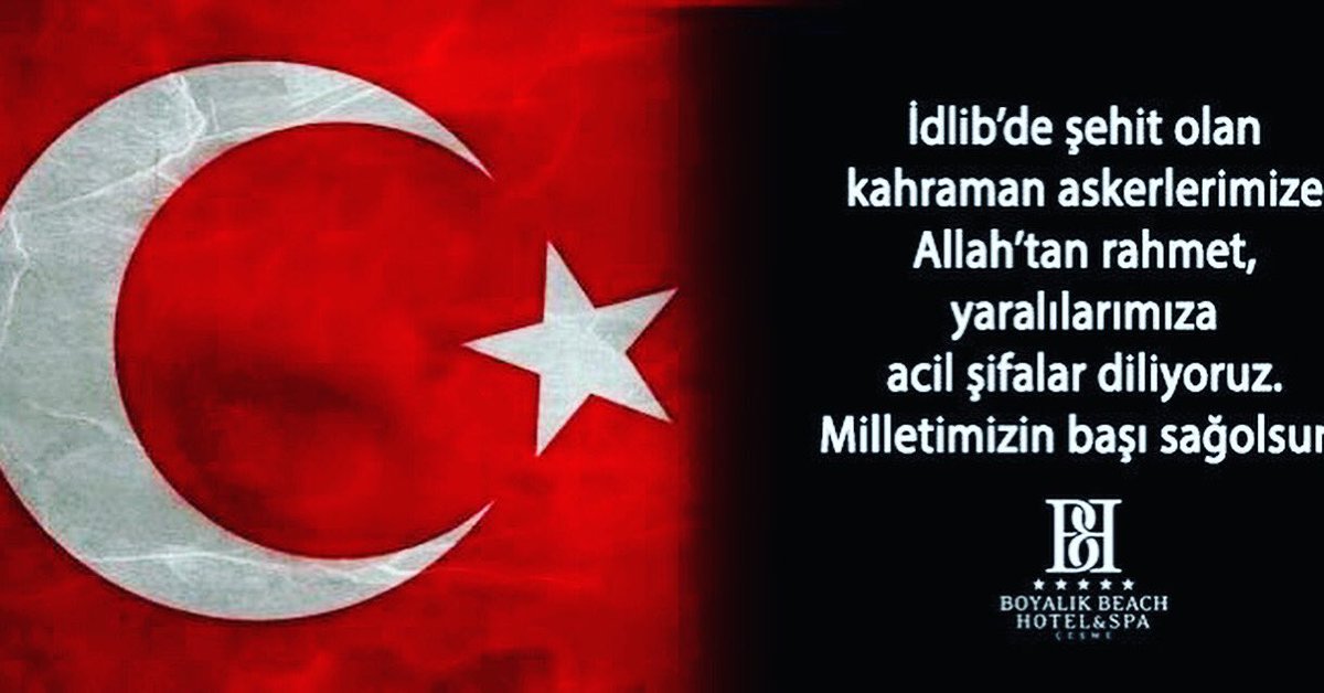 İdlib’de şehit olan kahraman askerlerimize Allah’tan rahmet, yaralılarımıza acil şifalar diliyoruz. 
Milletimizin başı sağolsun 🇹🇷