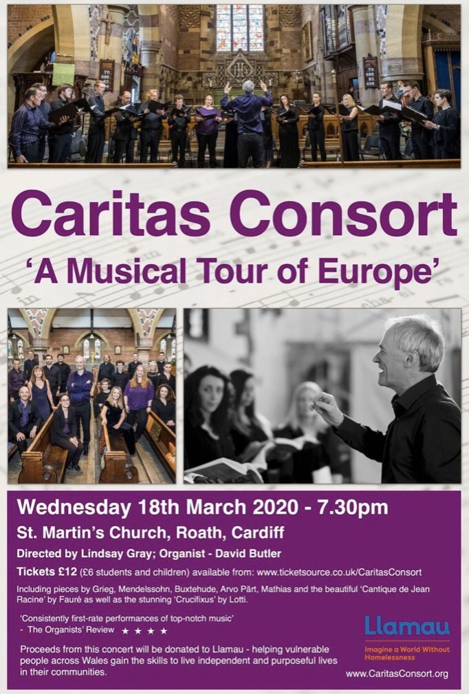 Excited to announce our collaboration with The Caritas Consort of St Martin’s Church, Roath. We will be playing in their ‘A musical tour of Europe’ concert to help raise funds for <a href="/LlamauUK/">Llamau</a> 🌼