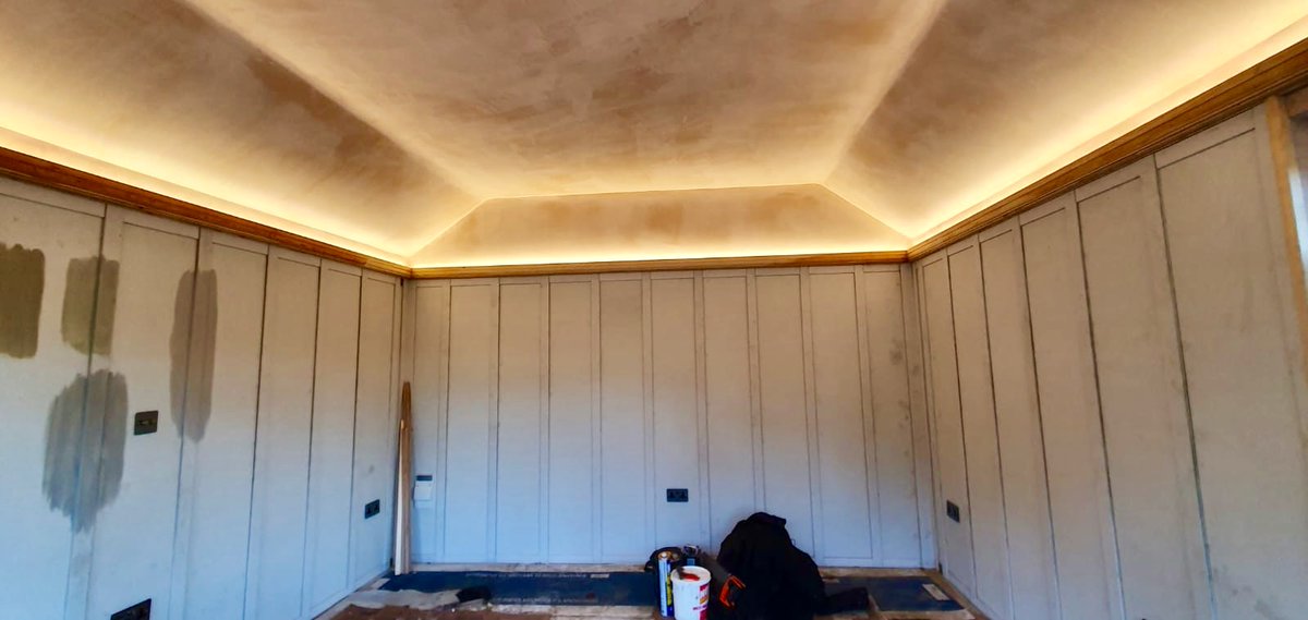 Our brilliant #carpentry team have been adding the final features to our #mocktudor #gardenroom build in #Midsussex this week. Check out the vaulted ceiling, LED strip lighting &amp; addition of decking with stone fire pit 🔥