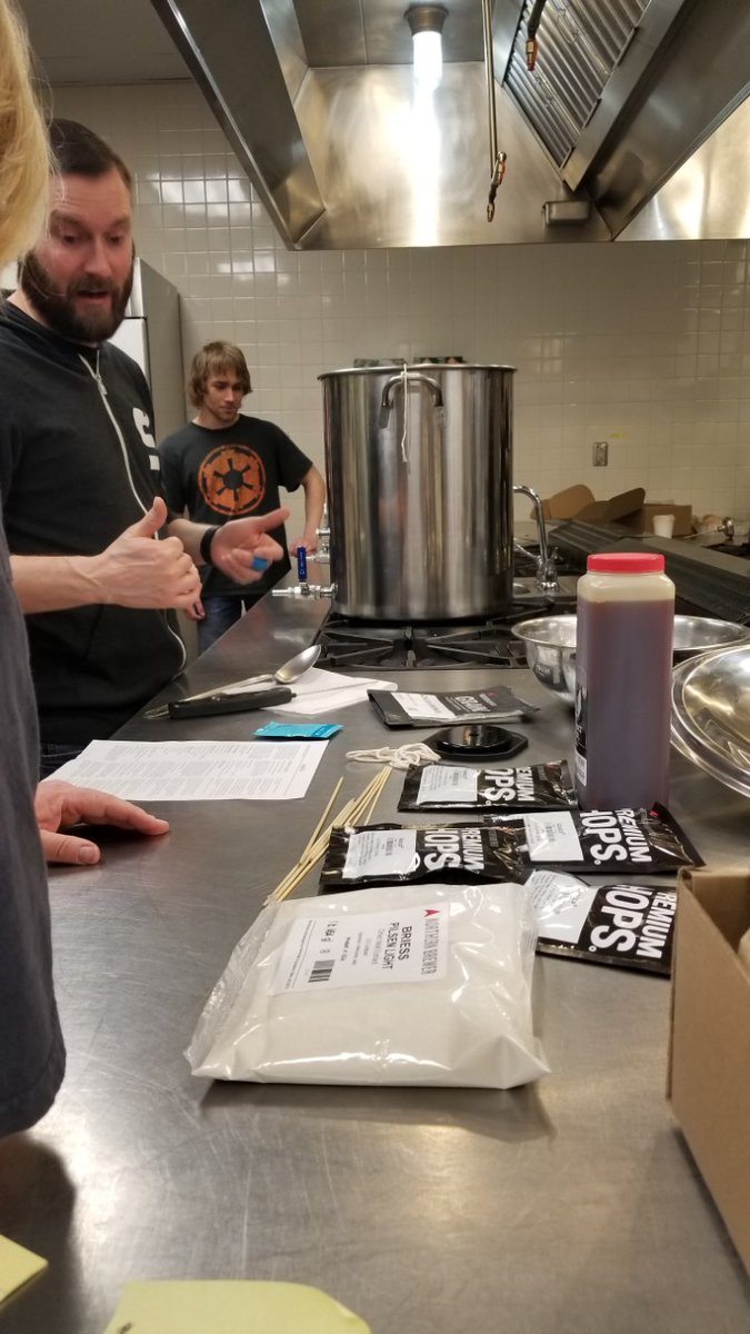 HospitalitySCCC's tweet photo. It’s Brew Day on campus! Fundamentals of Brewing class with Professor Larkin starting off with a Pale Ale kit brew to emphasize process.
#proud2bsunyschenectady #whatbrewsinyou #craftbeer #brewschool #howyoubrewing https://t.co/8VF73eeWDB