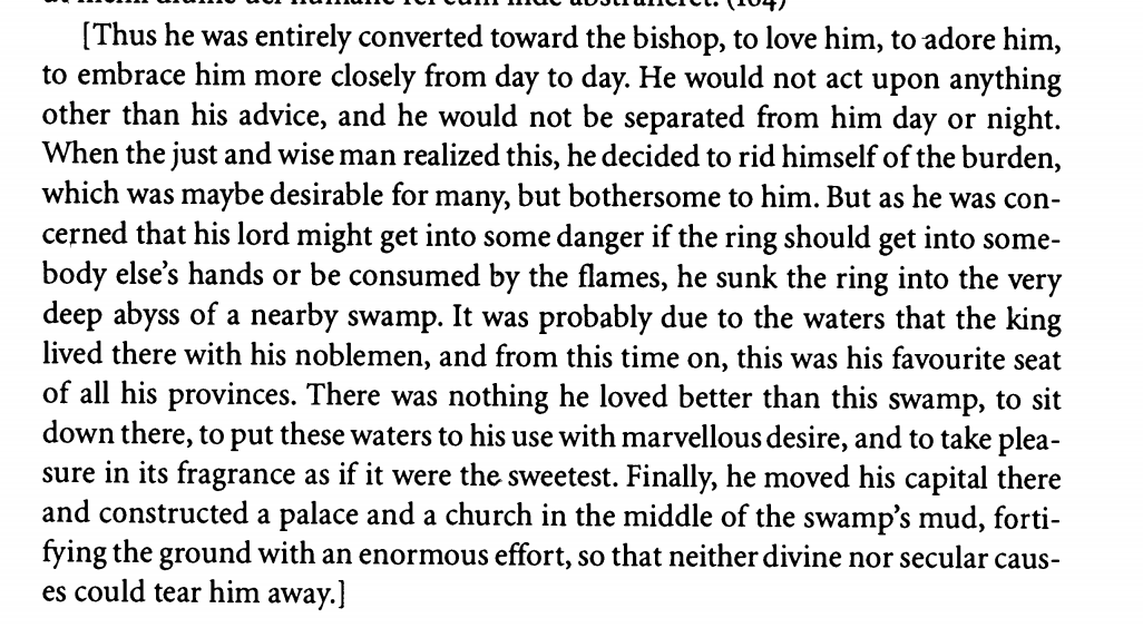In a version by Petrarch (!), Charlemagne locked himself away in a chamber with his wife's body and the Bishop of Cologne had to break in and take the magic ring, which made Charlemagne attracted to the bishop. Then to the swamp the bishop threw the ring into. Very attracted.
