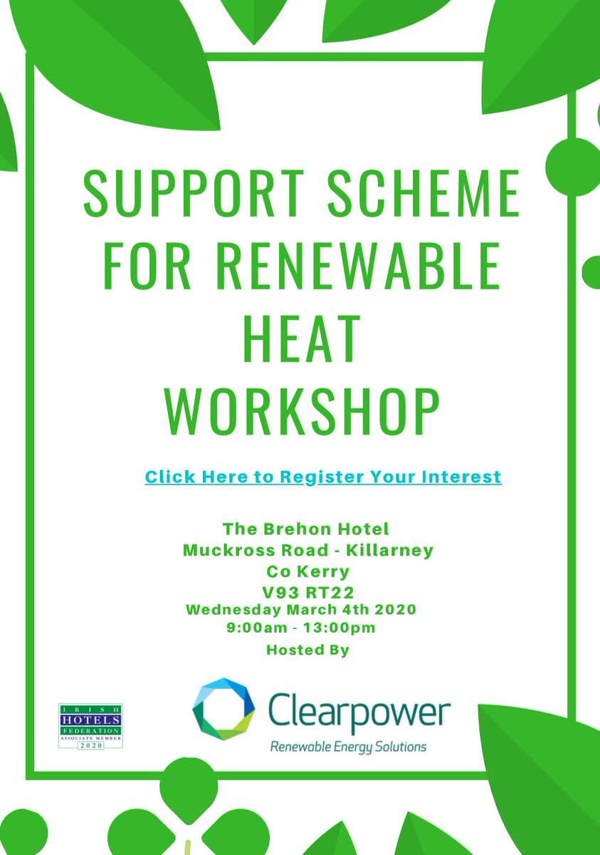 ClearPowerLtd's tweet photo. The countdown is on to Clearpowers half day workshop on commercial Biomass Boilers and the @SEAI_ie Support Scheme for Renewable Heat in The Brehon Hotel Killarney on Wednesday March 4th.   

Check out the attached flyer and register at the link below! 

#Biomass #CarbonNeutral https://t.co/rEqZYAMjEc