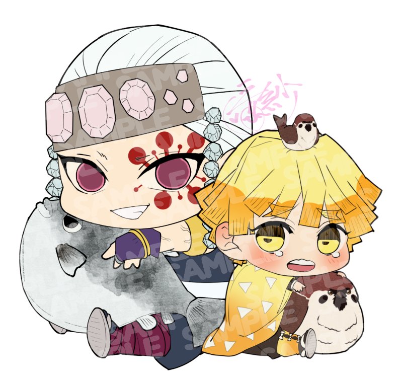 blonde hair multiple boys demon slayer uniform 2boys sparrow yellow eyes chibi  illustration images