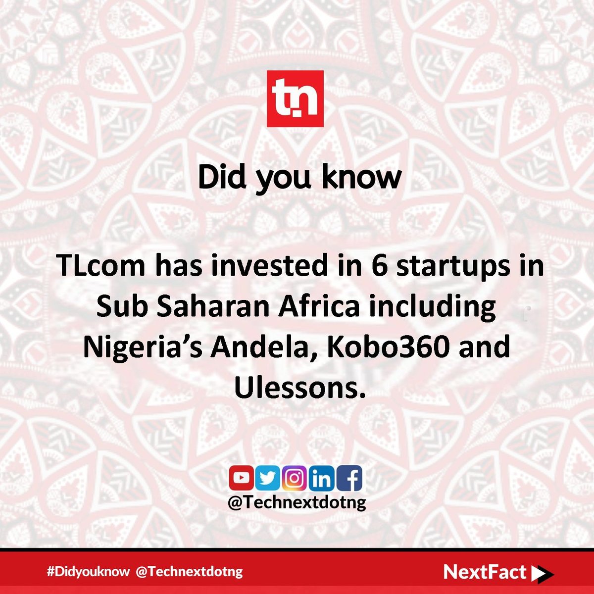 technextdotng's tweet photo. #NextFact
TLcom has invested in 6 startups in Sub Saharan Africa including Nigeria’s Andela, Kobo360 and Ulessons.
Read more:https://t.co/c8qeLiFOYL
Subscribe to our newsletter to stay updated always
#weareTechnext #Technews #Reviews #Facts https://t.co/cYu7qWvNi8