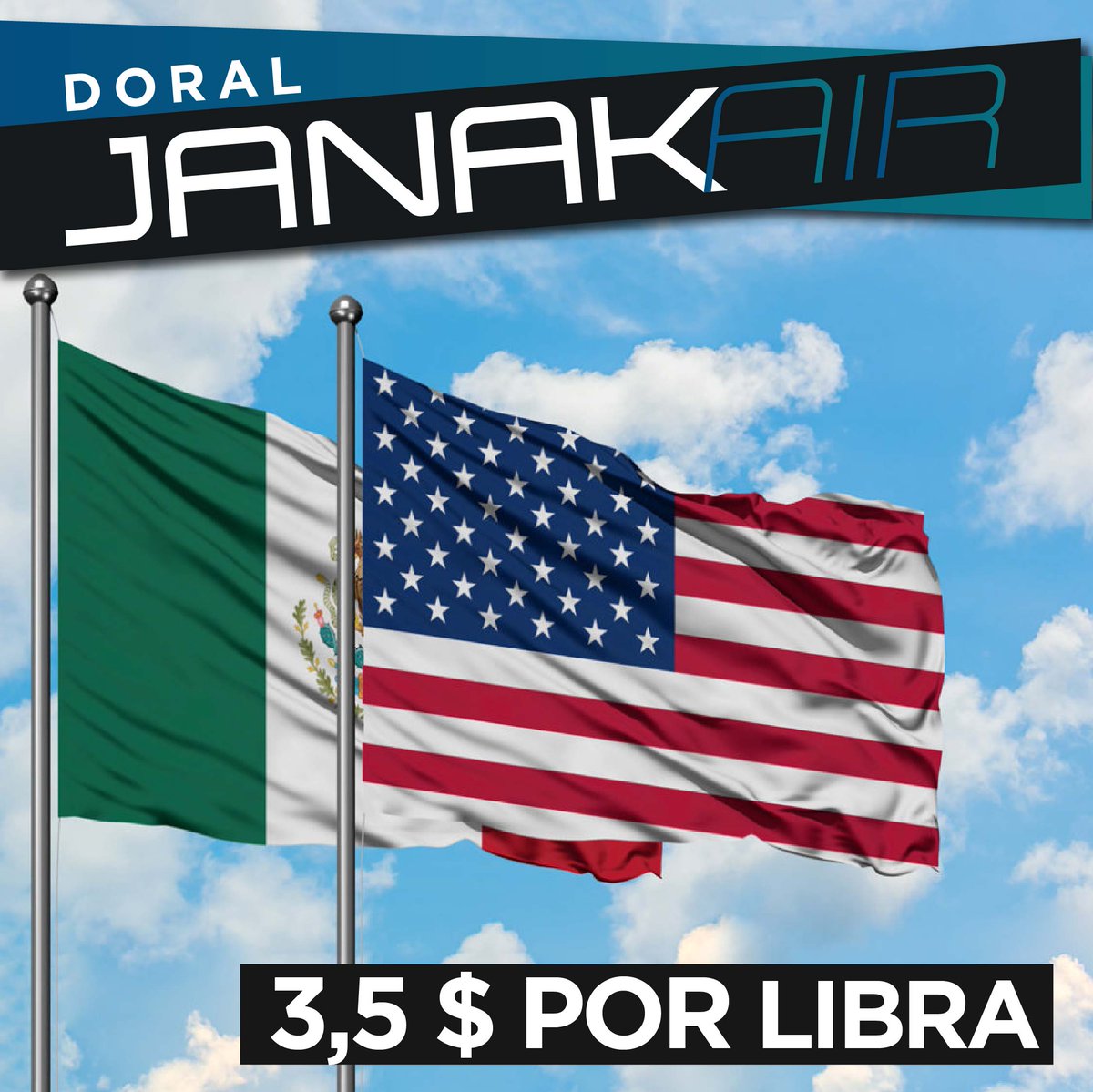 JanakAir's tweet photo. Realiza tus compras en Estados Unidos y envía rápido y seguro a México desde nuestras sedes @janakair_doral @janakair_texas y @janakair_hialeah por sólo 3,5 $ la libra aérea. JANAKair importando soluciones #envíosdesdeusa #envíosdeusaaméxico #envíaseguro #confíaenlosexpertos https://t.co/z84jqDQ38I