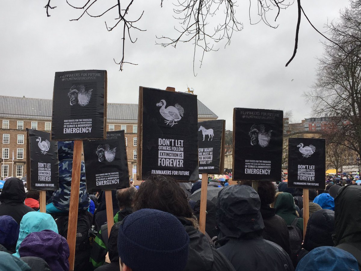 We’re on College Green in the rain with #FilmmakersForFuture in support of <a href="/bristolYS4C/">Bristol Youth Strike 4 Climate</a> and #GretaThunberg as we unite for better action in this #ClimateEmergency and to preserve biodiversity. We’ve lost 60% of global wildlife in 40 years. We need to #actnow before it’s too late