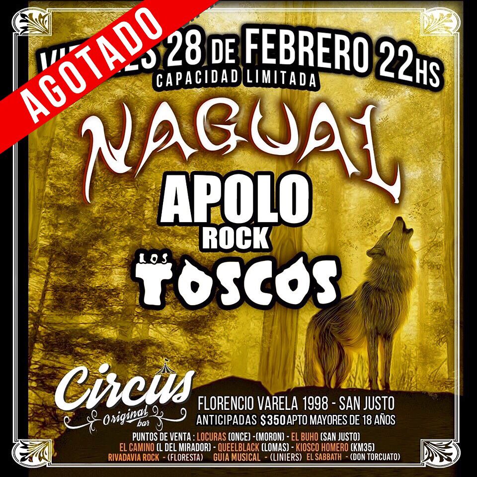 NagualOficial's tweet photo. Las entradas para el show de esta noche en Circus se encuentran AGOTADAS y no se venderán en puerta.
Horarios puntuales:
22 hs Puerta
23 hs #ApoloRock
00 hs #LosToscos
01 hs #Nagual
Los esperamos!
#AcaNoSeCambia https://t.co/Pq6AS9G1QC