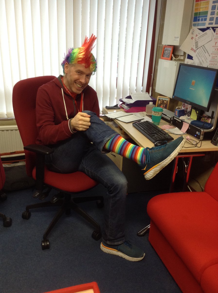 EmJaneHill's tweet photo. Parson Street staff getting in the spirit for Rainbow Day. We have had some amazing lessons this week for LGBT+ History month and are celebrating today in a very colourful way! #LGBTHM2020 @parsonstreet https://t.co/Yn5goxHk88