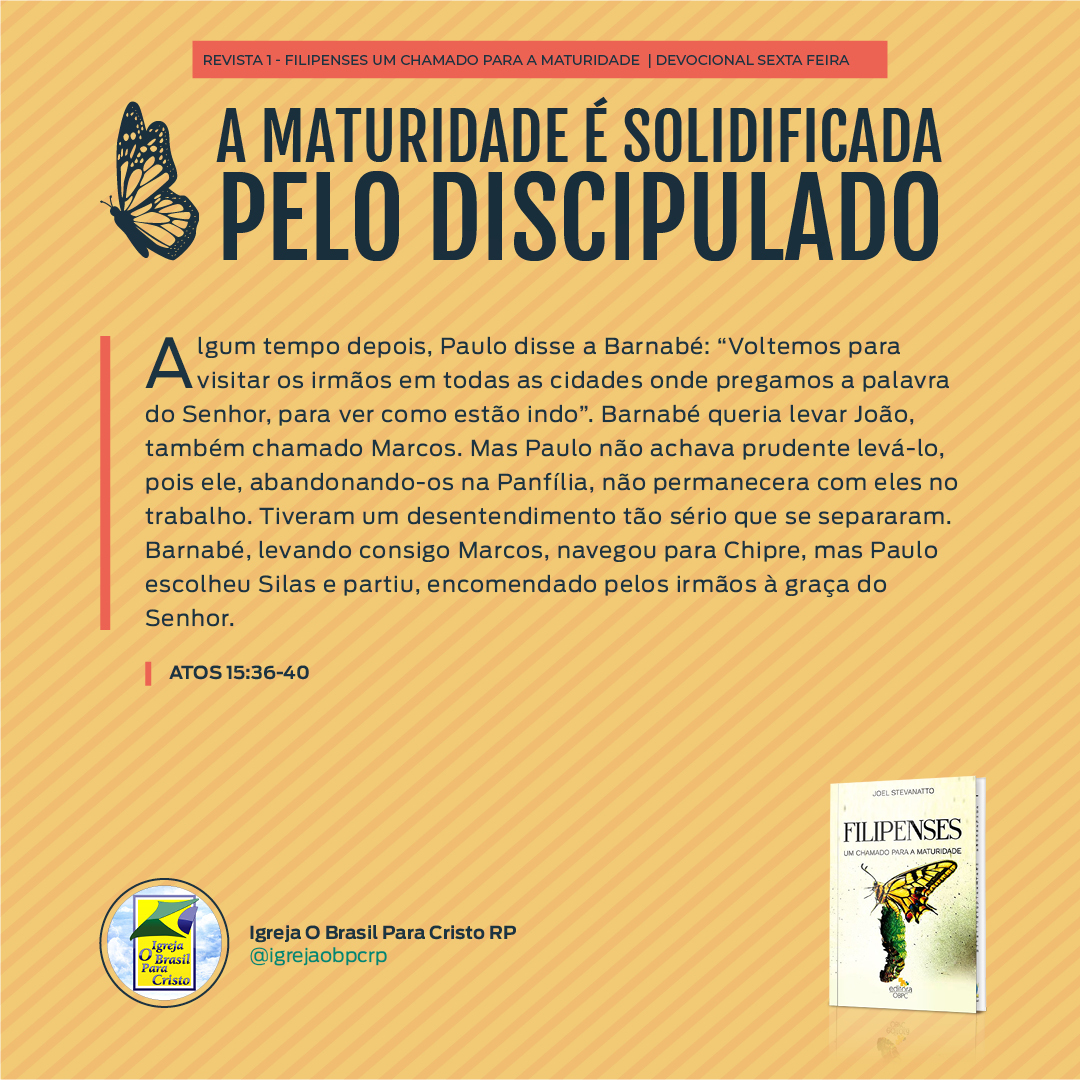 obpcrp's tweet photo. Devocional R01 Aula 06 - A Maturidade é Solidificada Pelo Discipulado | Sexta Feira
Atos 15:36-40
.
#vempraEBD 😉 https://t.co/MwgaRl9O6w