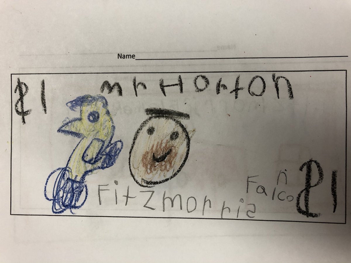 KinderTown is today!! If you ever need an ego boost, get a kindergartner to put your face on a dollar bill! #FitzFalcons #GROW #