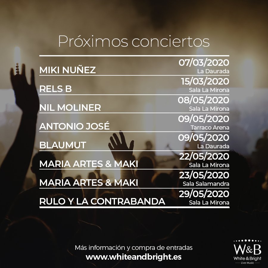 _WhiteandBright's tweet photo. ¿Cómo han ido estos primeros dos meses del año? Nosotros venimos a alegraros con la programación musical del próximo marzo y mayo 😜

¿Qué artista esperáis con más ganas?😌🔝

#WhiteAndBright #LiveMusic #Conciertos #Música https://t.co/khDnfl15Hh