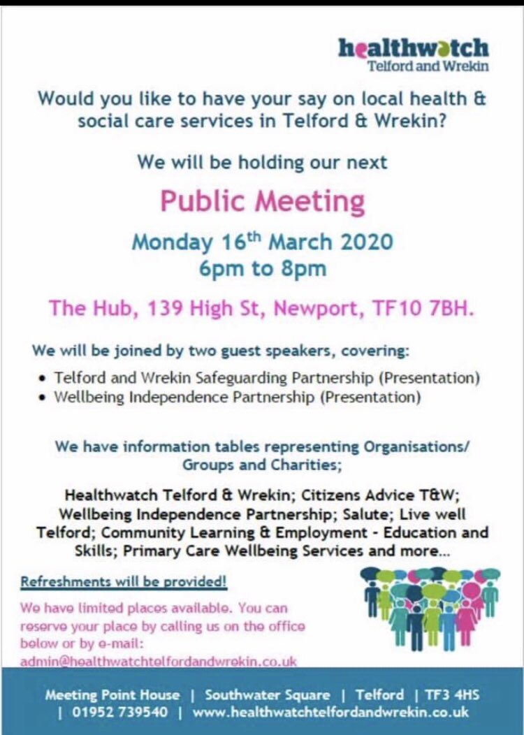 TelfordCVS's tweet photo. Our CEO will be here presenting all about Wellbeing Independence Partnership #communitypartners @HealthwatchT_W @TakingPart https://t.co/0CIVs3w3XW