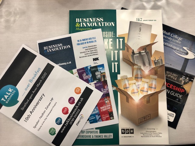 RosieLovesBiz's tweet photo. This morning's 10th Anniversary @TalkBusinessUK BIG Breakfast was fantastic at @StratfordColl. Speaker: Nadhim Zahawi MP and Charity of the Day @TheBardsHospice #TSH21Challenge
Proud Media Partners @BizInnovateMag 
#Networking #Business #Warwickshire #Stratford #Gloucestershire https://t.co/qH95oWRdJh