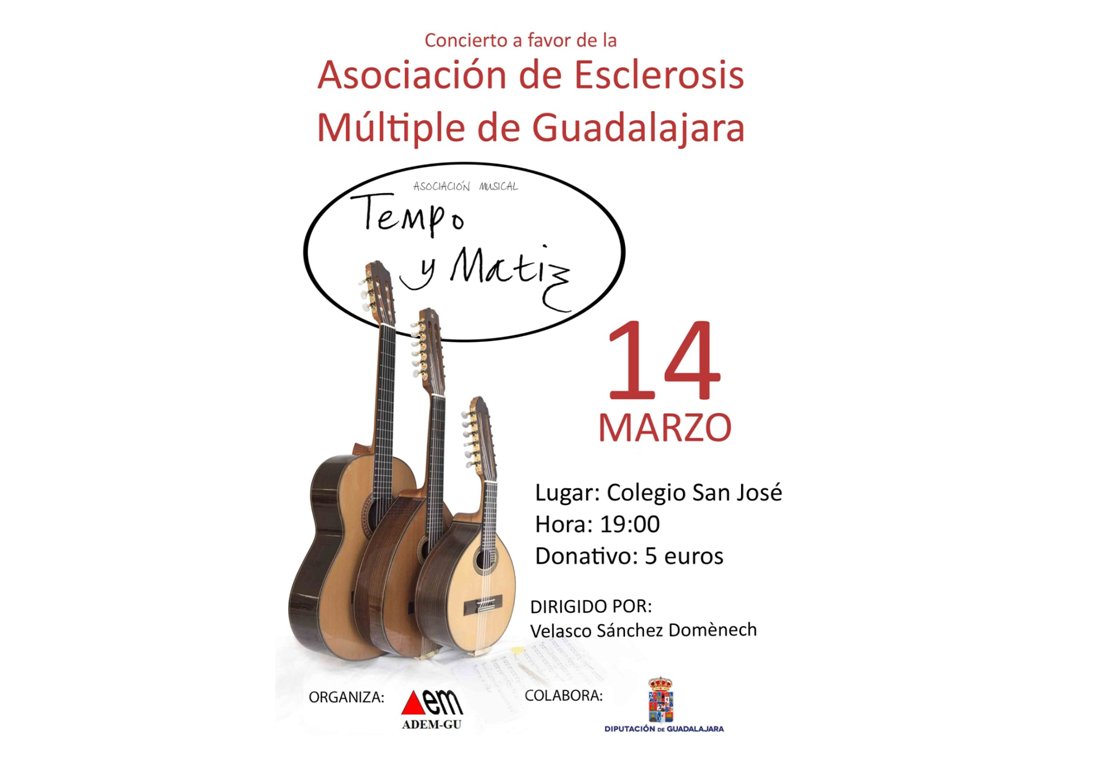 ¿Tienes ya las entradas para el concierto de la asociación musical Tempo y Matiz? Puedes comprarlas en  la sede de Ademgu hasta el día anterior al concierto y el mismo día en las taquilla del centro. 
¡Os esperamos a todos! El donativo son 5€
ademgu.org/concierto-temp…