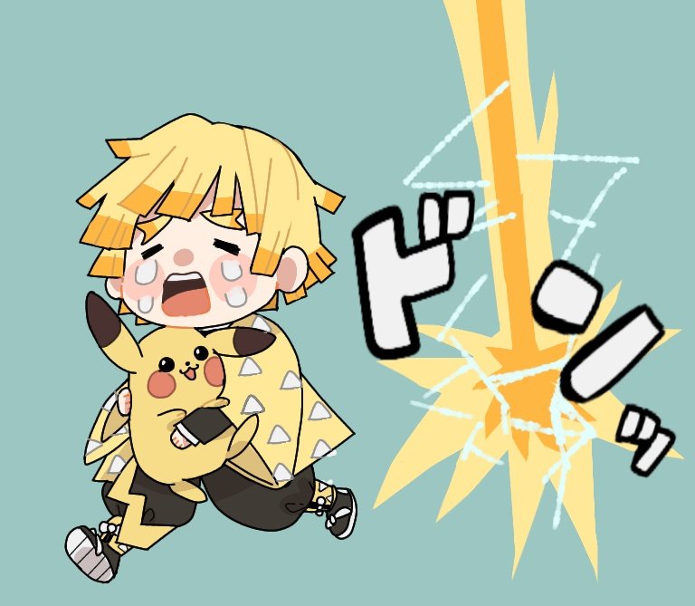 pikachu crossover pokemon (creature) 1boy blonde hair demon slayer uniform male focus japanese clothes  illustration images