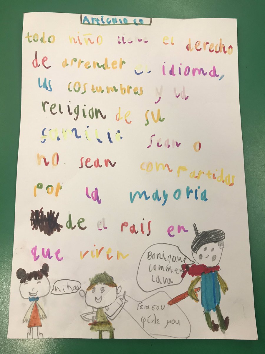 neilston_madras's tweet photo. Blown away with this entry to our RRS Challenge! 🤯 pupil chose UNCRC Article 30 - the right to your own language (written entirely in Spanish!) 😍🇪🇸 @erasmusplusUK @EastRenLangs @BCScotland @scottishcilt @louiseglen4 @stevenkidd  #neilstonloveslanguages #HedwigsHomework #NPSRRS https://t.co/vZdFRHUHXe