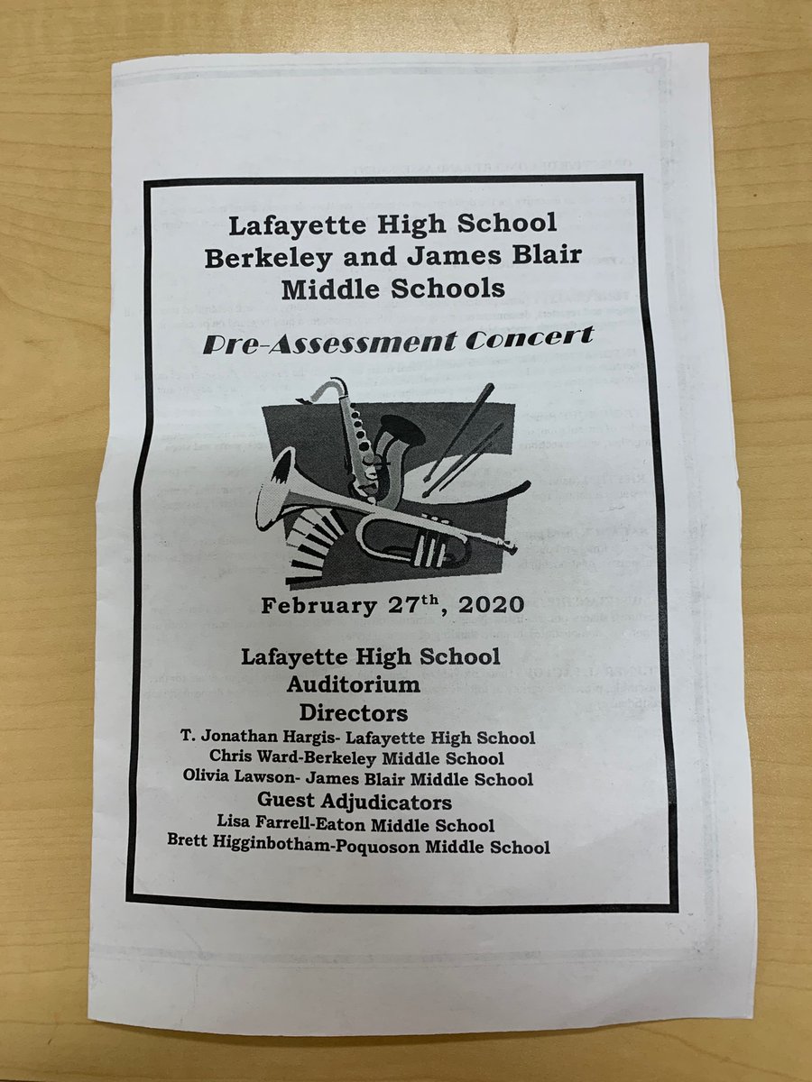 jamesblairband's tweet photo. Thanks to all who came to our Pre Assessment Concert last night! Our students had a great first performance of their programs, and we are going to hit the ground running today with evaluating and applying judges comments πͺππ #jbmsband #bandfamily #powerintheweb #wearewjcc https://t.co/dGcNINxKVj