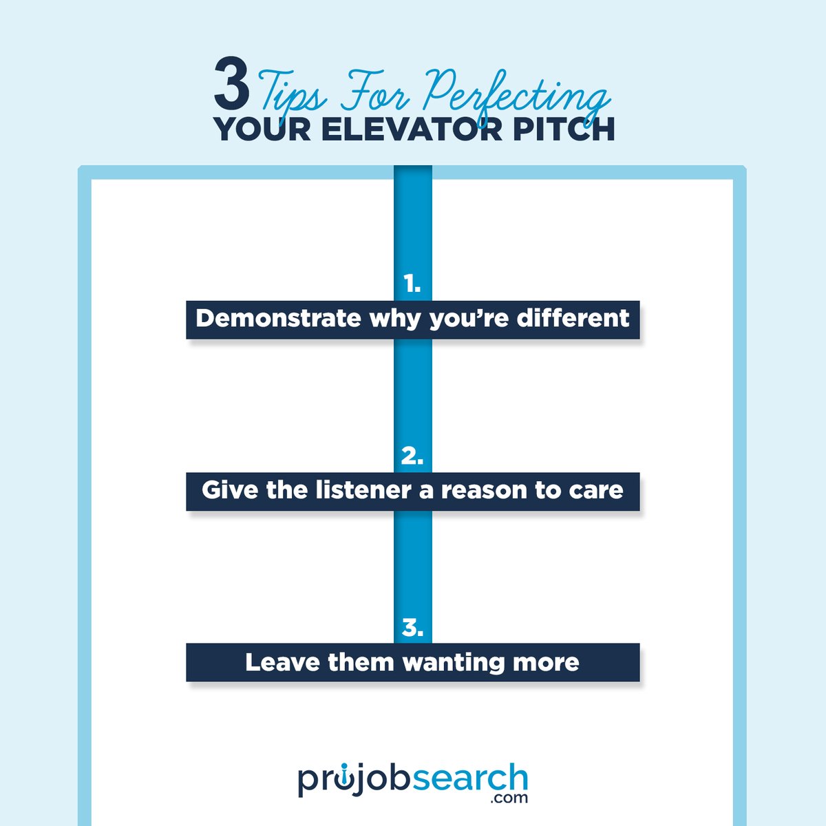 Pro_Job_Search's tweet image. Here are some steps to help construct a good elevator pitch:
#InterviewTips #Interview #CareerAdvice #Resume #JobHunt #Career #job #Jobs #JobHunting #JobSeeker #FindJobs #Hiring #jobsearch #jobs4u #ProJobSearch
