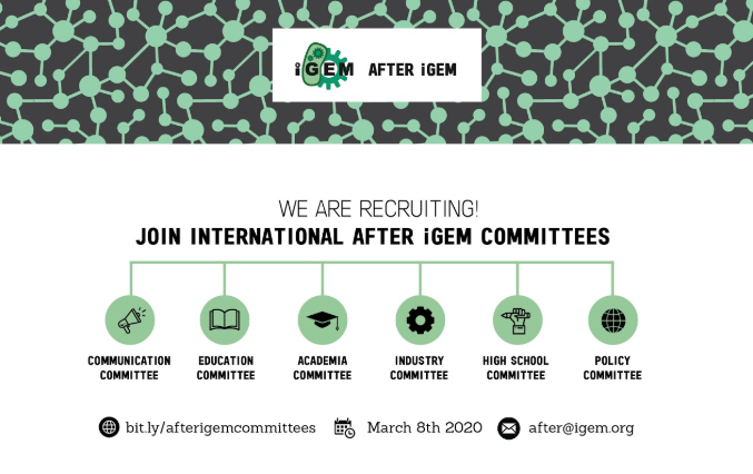 iGEMCommunity's tweet photo. We Are Recruiting!

Are you looking for an avenue to create a positive impact in the world of synthetic biology and for the @iGEM Community?  You can do that by becoming a part of #AfteriGEM Committees

Join at
https://t.co/hyQWxM3UqO

Deadline: March 8th, 2020

#iGEM #SynBio https://t.co/wf0nANtMn8