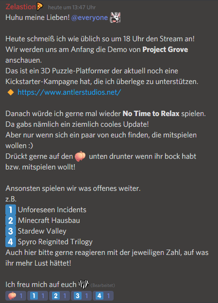 Zelastion's tweet photo. Stream heute Abend so um 18 Uhr!
Außerdem:
Dinge und Sachen zum drücken auf Discord.
▶️https://t.co/U5x5TjDAHa
Freu mich schon auf die Demo von Project Grove @Antler_Studios😁
Bis nachher! 🙌
#twitchde #streamgetiere https://t.co/0xL3YdUSKy