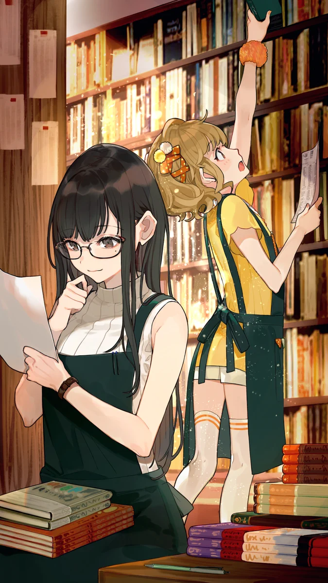 全く違う二人が本屋さんでアルバイト！！黒髪メガネの先輩と元気な後輩ちゃん！！