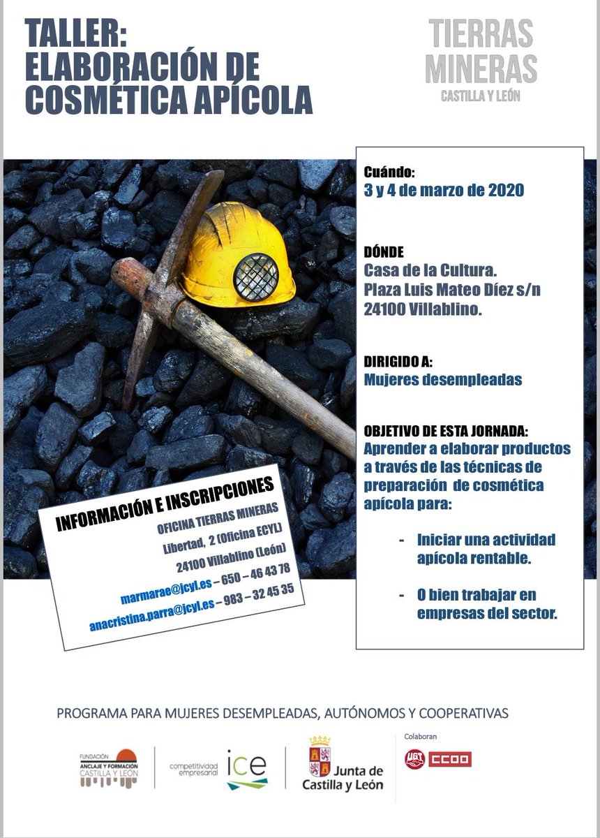 empresasjcyl's tweet photo. El próximo martes 3 de marzo os esperamos en el taller de cosmética apícola en #Villablino del Programa para Mujeres Desempleadas, Autónomas y Cooperativas.
Inscríbete en marmarae@jcyl.es
@jcyl #PMDAC #TierrasMineras #ICE https://t.co/6XBq4s3umX