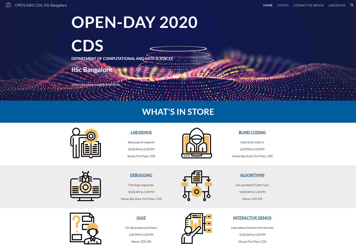 The CDS department is holding several events for students, children and the general public as part of the Open Day on Feb 29. Visit, learn, enjoy!

sites.google.com/view/open-day-…
openday.iisc.ac.in

#openday <a href="/IIScBangalore/">IISc Bangalore</a>