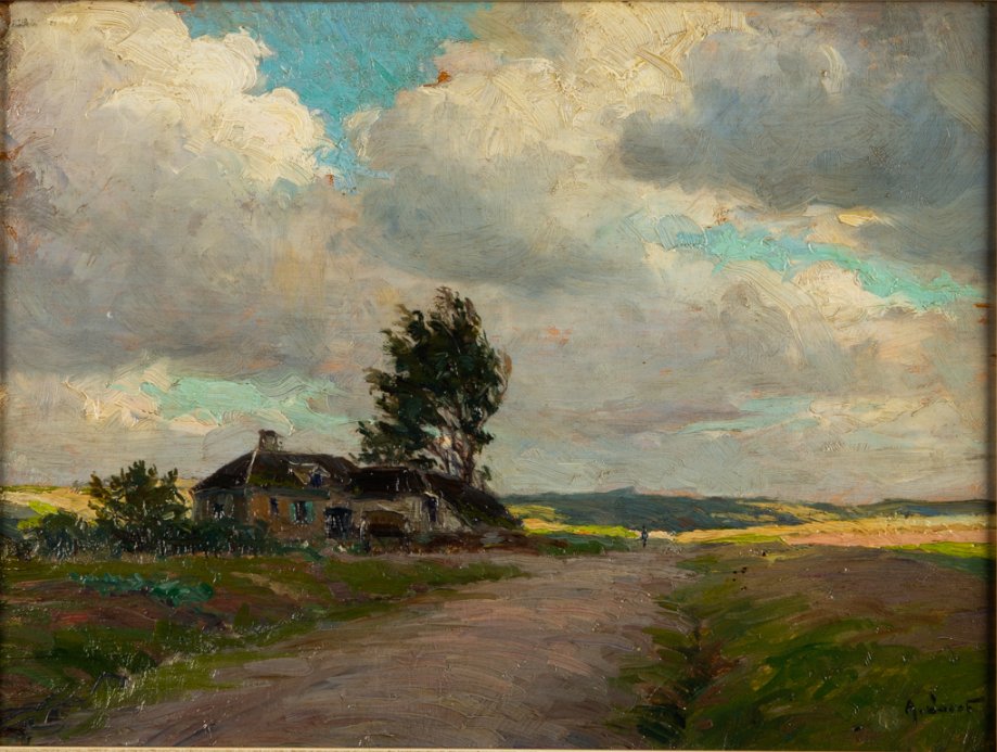 Eli_CottierFab's tweet photo. #FrenchPainters on show at #Lauritz's, #Köln (Germany): #AlexandreJACOB (1879-1972), 'Landscape with house', 25x35cm, oil on canvas on panel. This satisfies my #LongingForSolitude... https://t.co/04OBGjakQF
