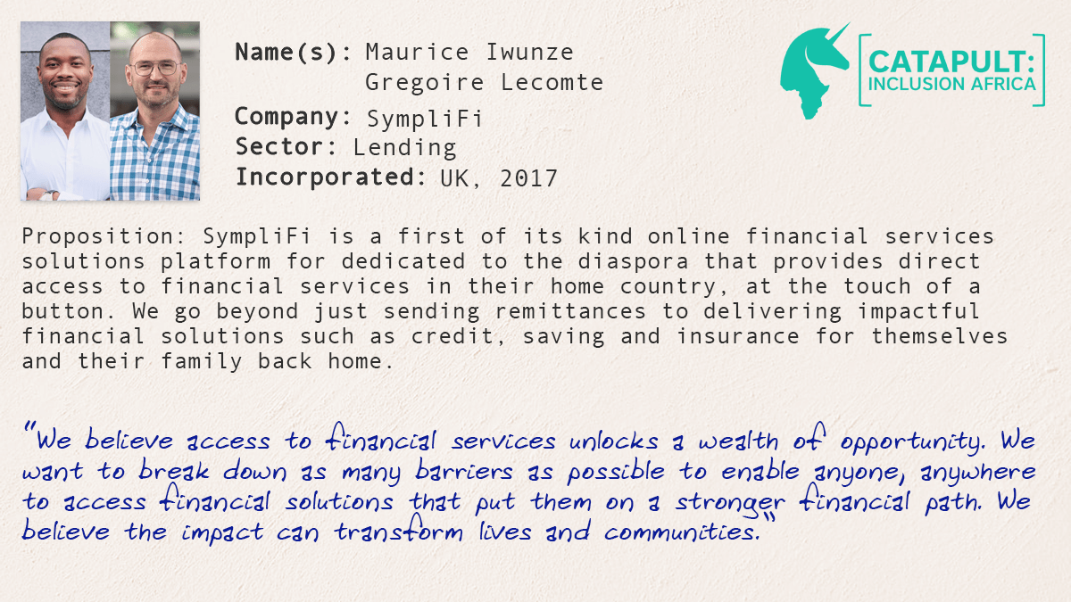 #CATAPULTAfrica: A Conversation with Maurice Iwunze &amp; <a href="/GregoireLecomte/">Gregoire</a>, Co-Founders of @SymplifiU

"We go beyond sending remittances to delivering impactful financial solutions such as credit, saving &amp; insurance back home."

👉 lhoft.com/en/insights/th…
#Fintech #FinancialInclusion
