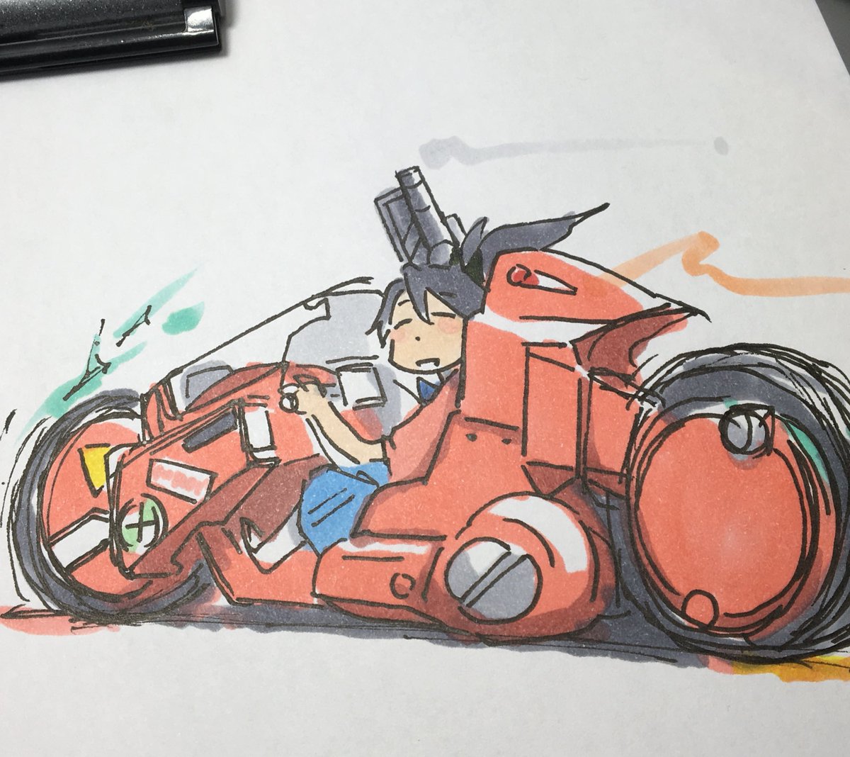 プリンツ・オイゲン(艦これ) 「#バイク絵deモーターサイクルショー
流行りのタグには乗って行くぜぇ!何度でも再」|ひじからのイラスト