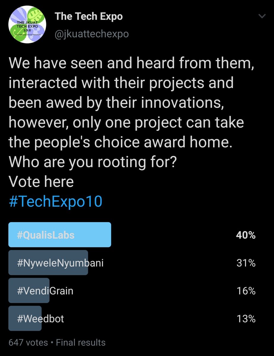 Theo_mwangi's tweet photo. The #NyweleNyumbani team walishinda the people's choice awards juu Qualis waliwin the whole #TechExpo10 thing https://t.co/FJpimWlbqs