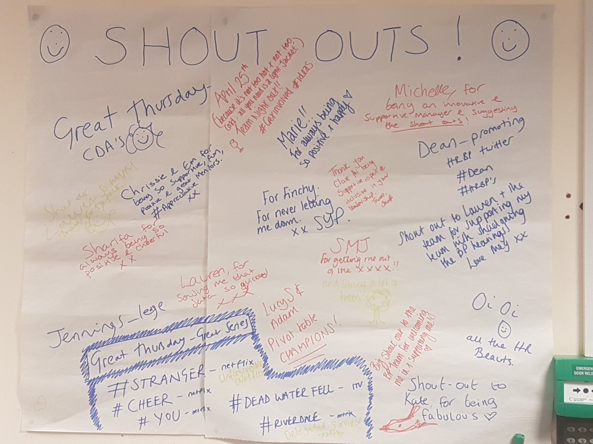 Week 1 of having a shout out board and look at the enthusiasm #getinvolved #greatthursday #spreadtheword #appreciation also Great Thursday- great series - loads of suggestions here for good tv series to watch :-) #youarewelcome