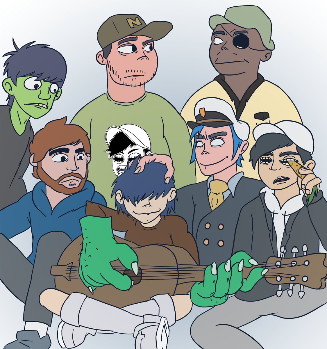 tkkanim's tweet photo. So @iamkillbill, @iamRav, and @iamScuare released an album AND @gorillaz released a new song on the same day? So here's a quick drawing: https://t.co/rPRFefzuDJ