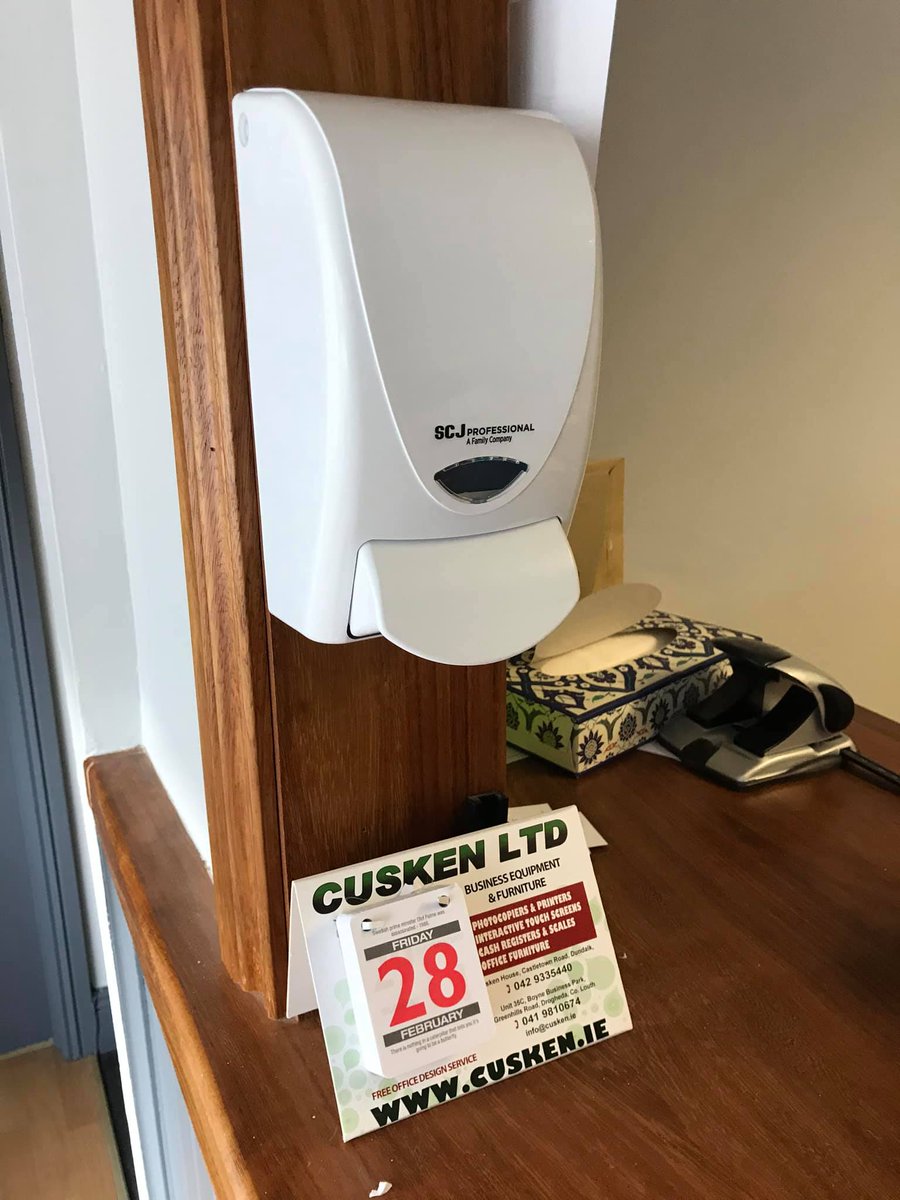 ThomasClareIRE's tweet photo. In light of the #Coronavirus situation, we installed a new hand sanitizer in the front reception area today, and have provided disinfectant wipes for staff to use on their desks and devices.

#staysafe #stopthespread https://t.co/QzouVoR504