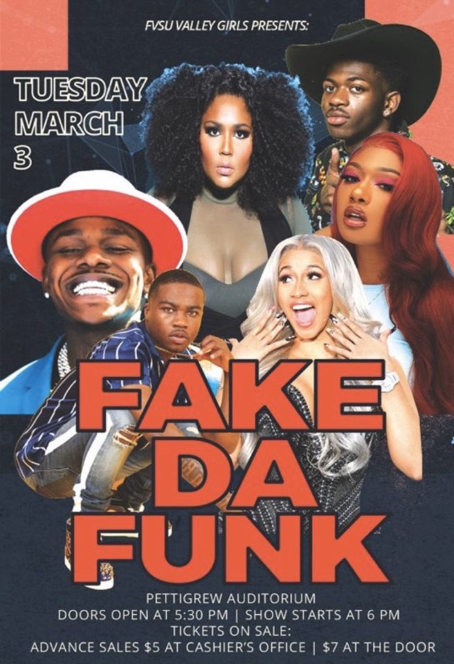 acesanova's tweet photo. Next Tuesday 3/3/20 Come out and enjoy an lit 🔥 evening 🤯 
Fake The Funk 🎤🎥 only a few days before Spring Break ☀️🌊🌴 If you haven’t already purchased your tickets 🎫 then they are available at the cashiers office #FVSU 🔸🔹 https://t.co/qpCr9hpLkm