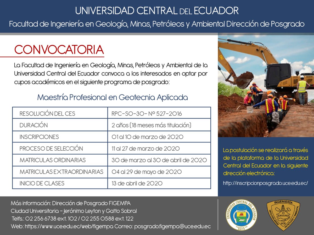 Posgrados_UCE's tweet photo. #INSCRIPCIONES
@Posgrados_UCE

#Maestría Profesional en Geotecnia Aplicada
Más información »»
https://t.co/dL07azPKgz
https://t.co/OQ0ZHM7aAo https://t.co/5n4Cqn3E89
