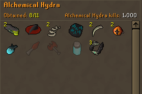 Tempthric's tweet photo. Uniques from 1,000 Alchemical Hydra kills. https://t.co/tt8DWMmCXe
