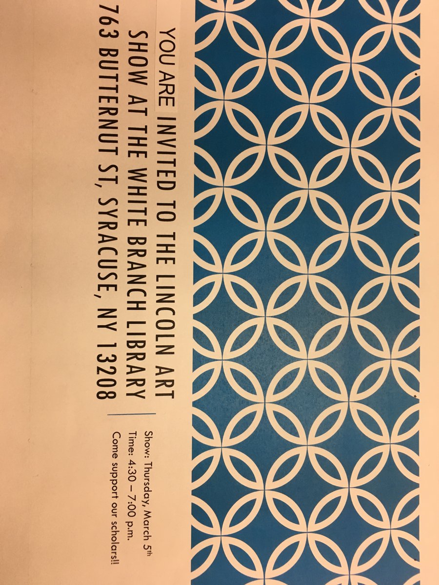 Lincoln_SCSD's tweet photo. Come see our art @WhiteBranchLib starting next week! Opening reception Thurs. March 5, free &amp; open to the public! @SyracuseSchools @SCSDArts https://t.co/YOQllYNQm1