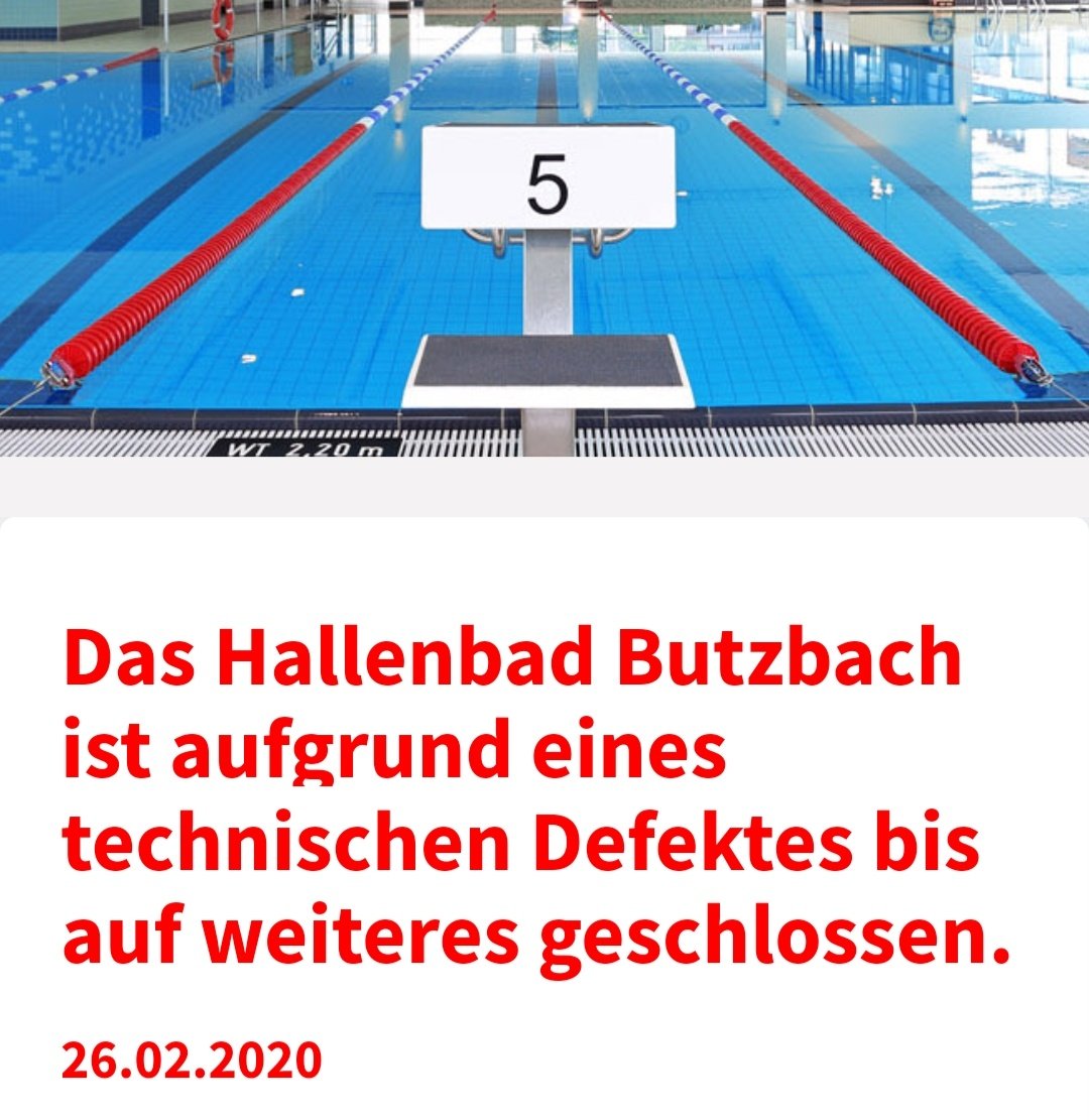 butzbach2016's tweet photo. Das Butzbacher Hallenbad bleibt voraussichtlich in den nächsten 14 Tagen geschlossen #butzbach #schwimmbad #wetterau #hallenbad https://t.co/eYIPW3GOLB