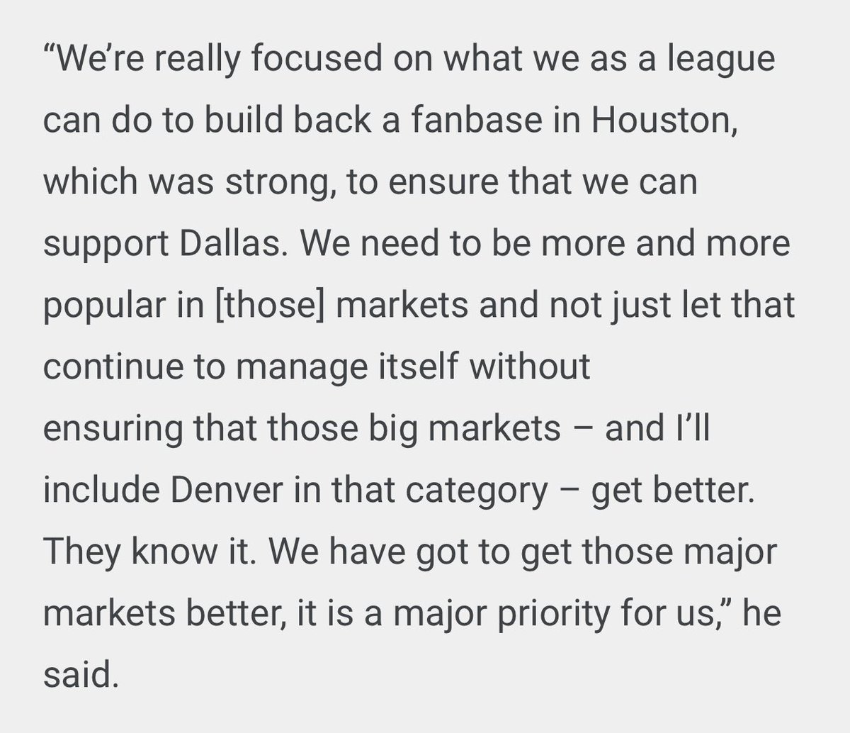 MLS_Buzz's tweet photo. Don Garber calls out the Houston Dynamo, FC Dallas, and the Rapids got their lack of relevance in their respective major markets. 

😬 https://t.co/ewCPsAzPMt