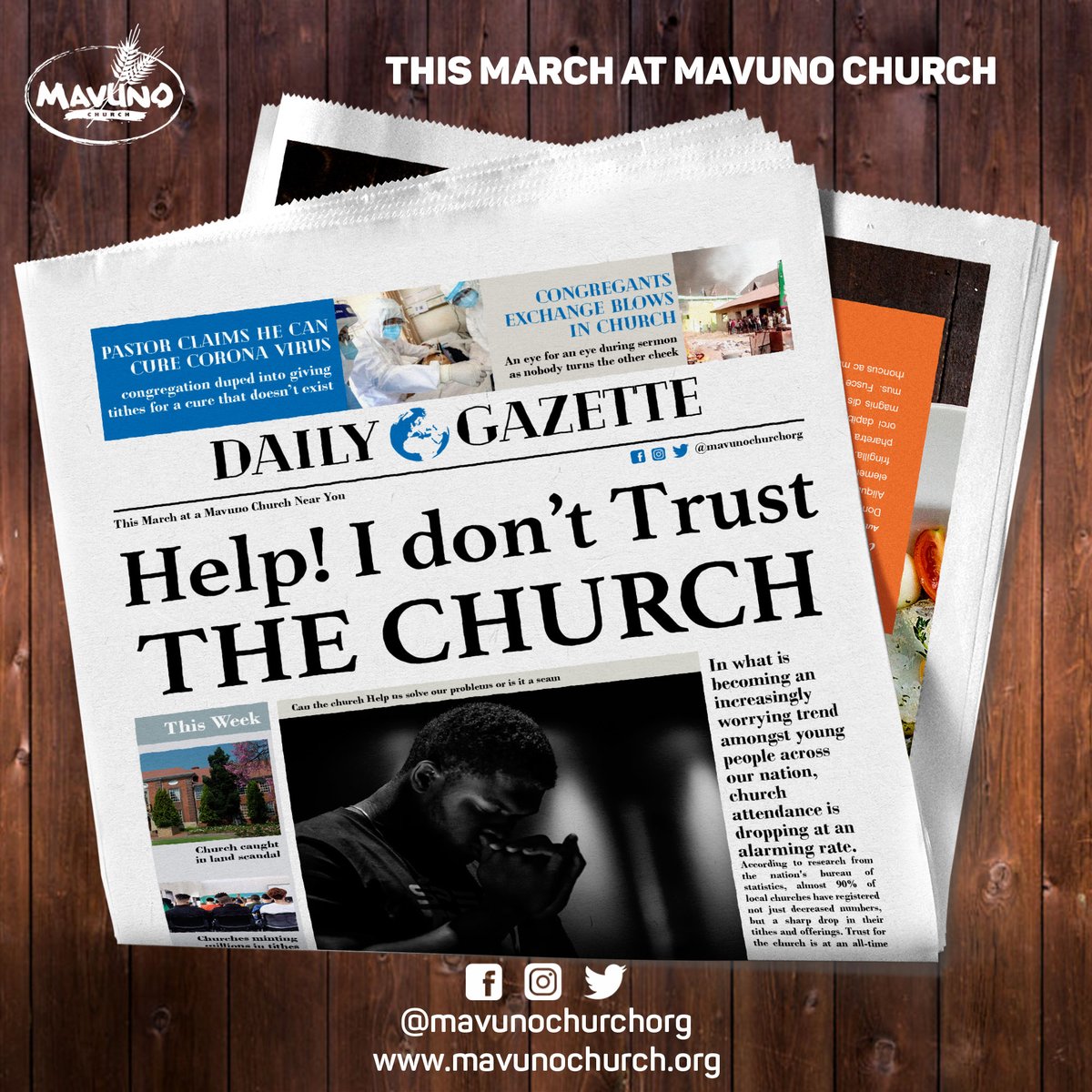 tryKuria's tweet photo. Excited to be leading this series @ Mavuno in March. One of my all-time fav topics. What are we to do with a church that seems extremely fragmented & broken, constantly under siege externally, yet wounding it's own internally? At a Mavuno Church near you this March.
#ChurchIssues https://t.co/Ghg5HxjbFs