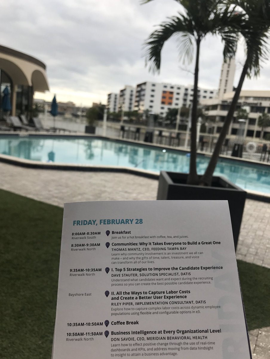 DATISe3's tweet photo. Good morning! Here you’ll see the schedule for this morning. Come join us, as we are ready to kick off day 2 of sessions with Thomas Mantz, CEO of @FeedingTampaBay in Riverwalk North. #DATISSummit20 https://t.co/X7hlbVvcMJ