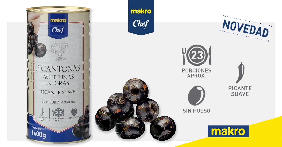 makroESP's tweet photo. ¿Necesitas un aperitivo sencillo e irresistible para tus clientes? 😋 ¿Quieres realzar el sabor de tus platos? 🥗 Prueba ya las nuevas #aceitunas negras picantonas #MakroChef, con aliño macerado con especias y #aceite, y un toque de picante suave. https://t.co/CuCsHvy7d3