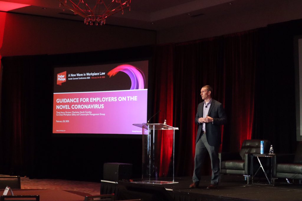 labor_attorneys's tweet photo. We got off to an early start at the Inside Counsel Conference this morning, as @TravisWVance, co-chair of our Workplace Safety Practice Group, delivered an impromptu session on workplace implications of the #coronavirus outbreak. #fpicc2020 https://t.co/TzOdXLOrYJ